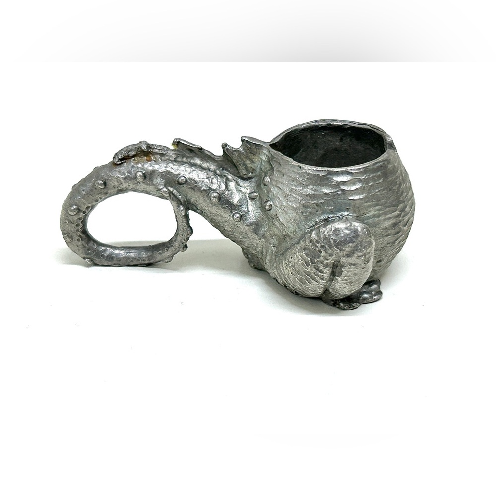 1988 Vtg Hand Crafted Pewter Dragon Body Finger Loop Candle Stick Holder